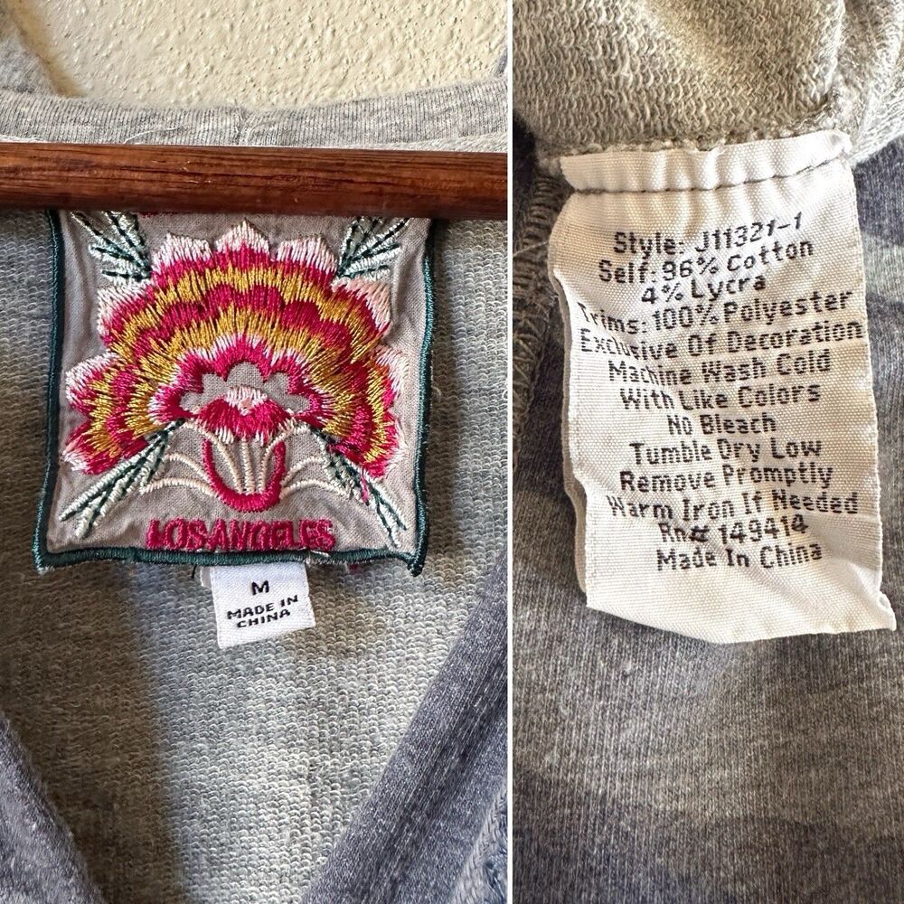 Johnny Was Nohea Camo Hoodie Medium Embroidered French Terry Raw Edge Women's - Picture 4 of 5
